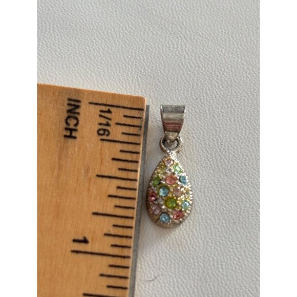 925 marked Silver Teardrop Pendant With Multicolored CZ Gemstones - Picture 6 of 12